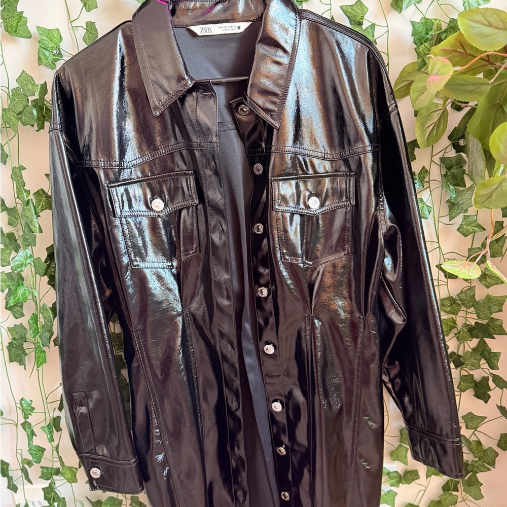 Zara Women's Shiny Black Leather Jacket